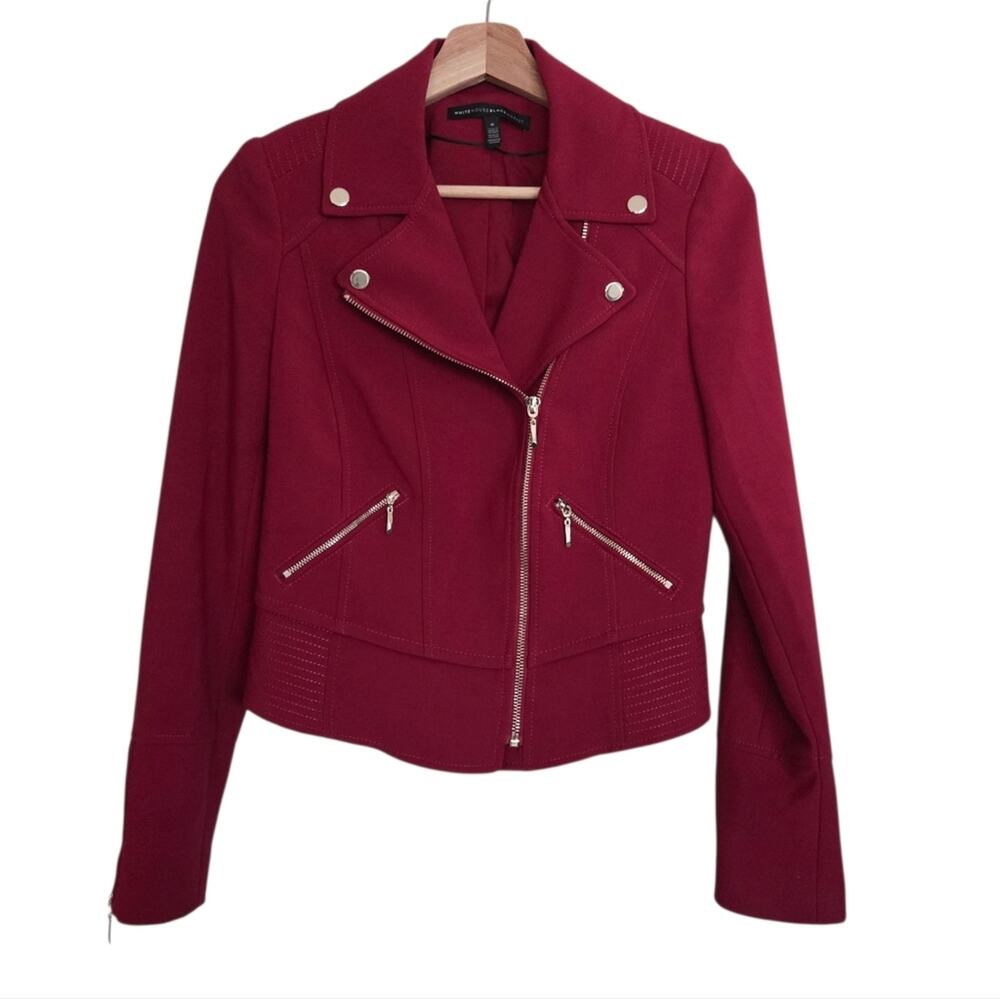 WHBM | Crimson Red Moto Jacket Angled Zip Front Lined